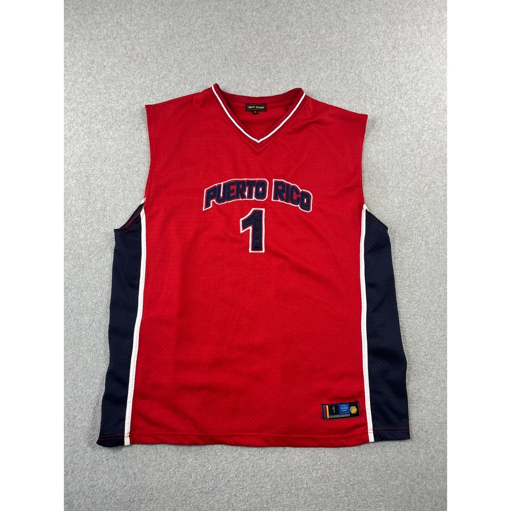 Vintage Puerto Rico National Basketball Jersey Mens XL Red Mesh V Neck